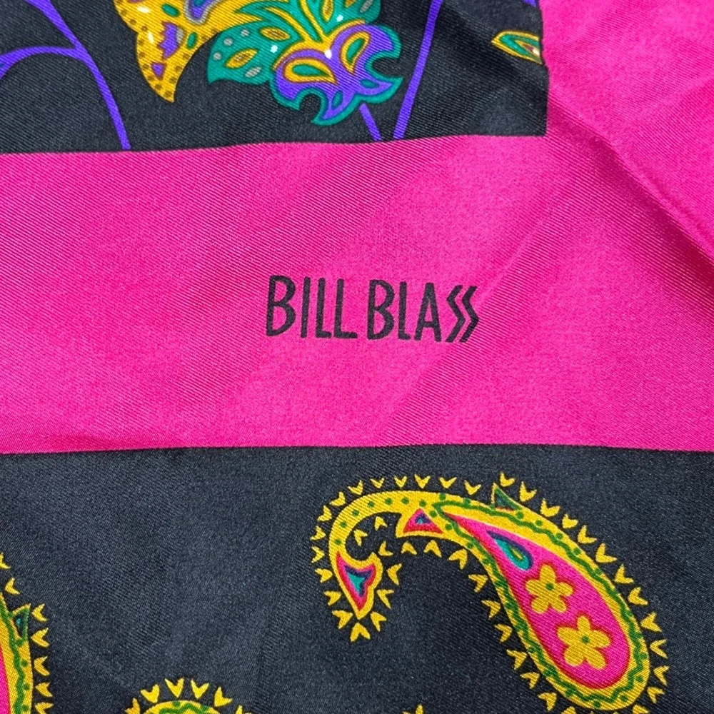 Bill Blass VTG 90s Silk Scarf Old Money Retro Paisley Floral Large Square 30x30